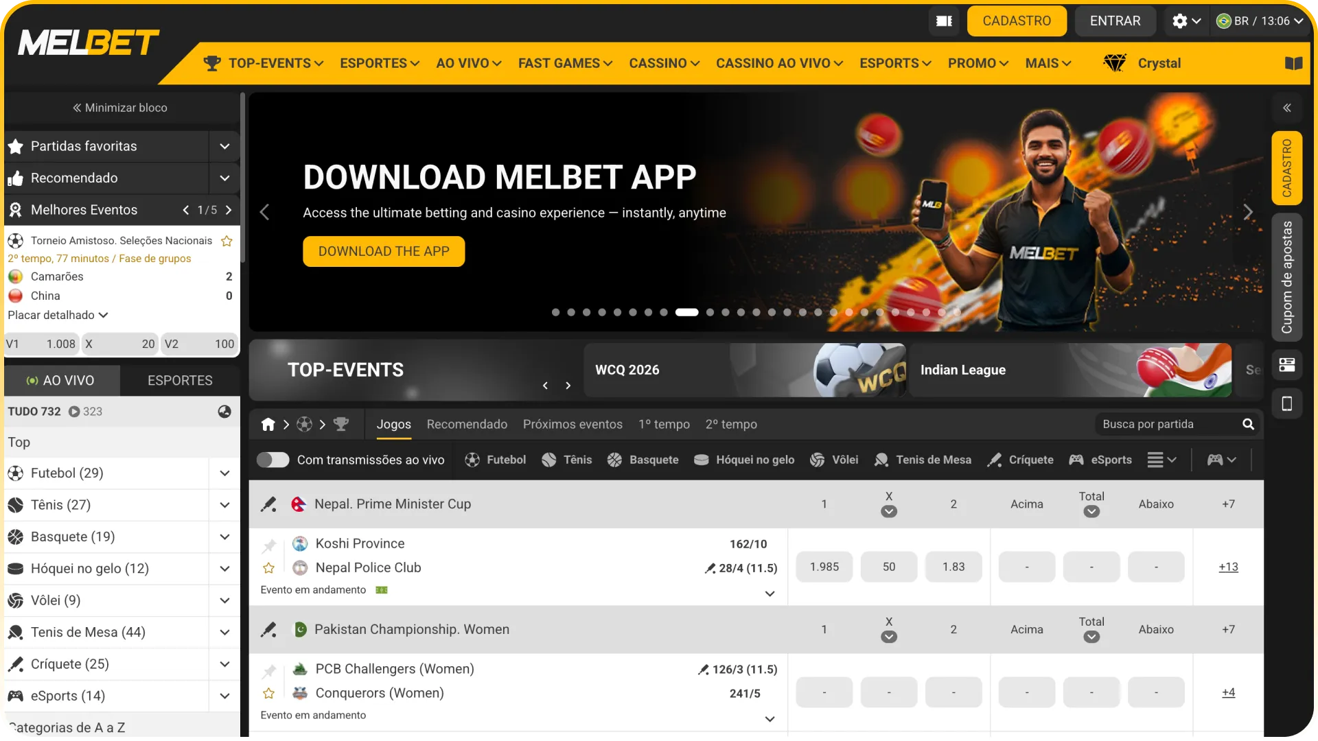 Acesse a página inicial da Melbet para ver todas as novidades e recursos.